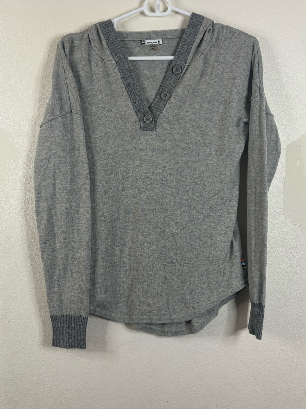 Smartwool V Neck Merino Wool Sweater Sz XS Gray Lightweight Basic